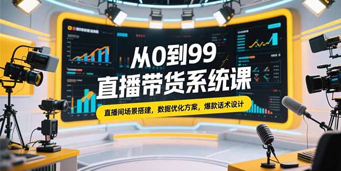 从0到99直播带货系统课，直播间场景搭建，数据优化方案，爆款话术设计