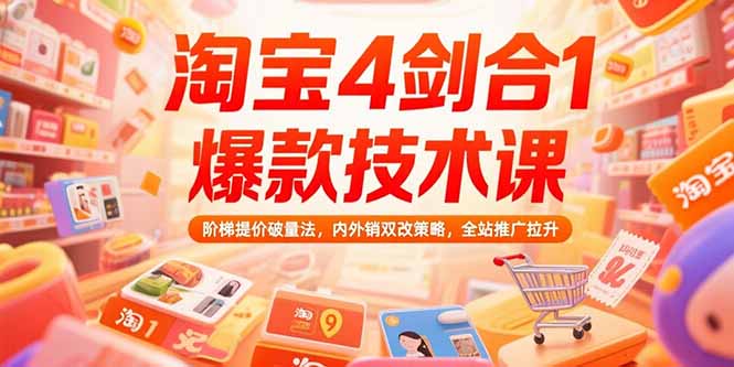 淘宝4剑合1爆款技术课73期：阶梯提价破量法，内外销双改策略 全站推广拉升
