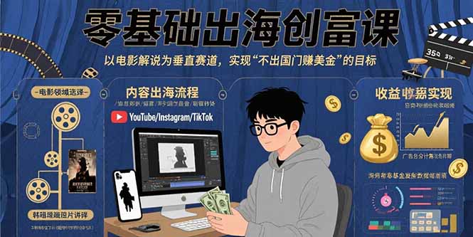 零基础出海创富课：以电影解说为垂直赛道，实现不出国门赚美金的目标