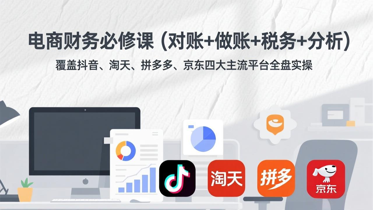 电商财务必修课（对账+做账+税务+分析）覆盖抖音、淘天、拼多多、京东四大主流平台全盘实操