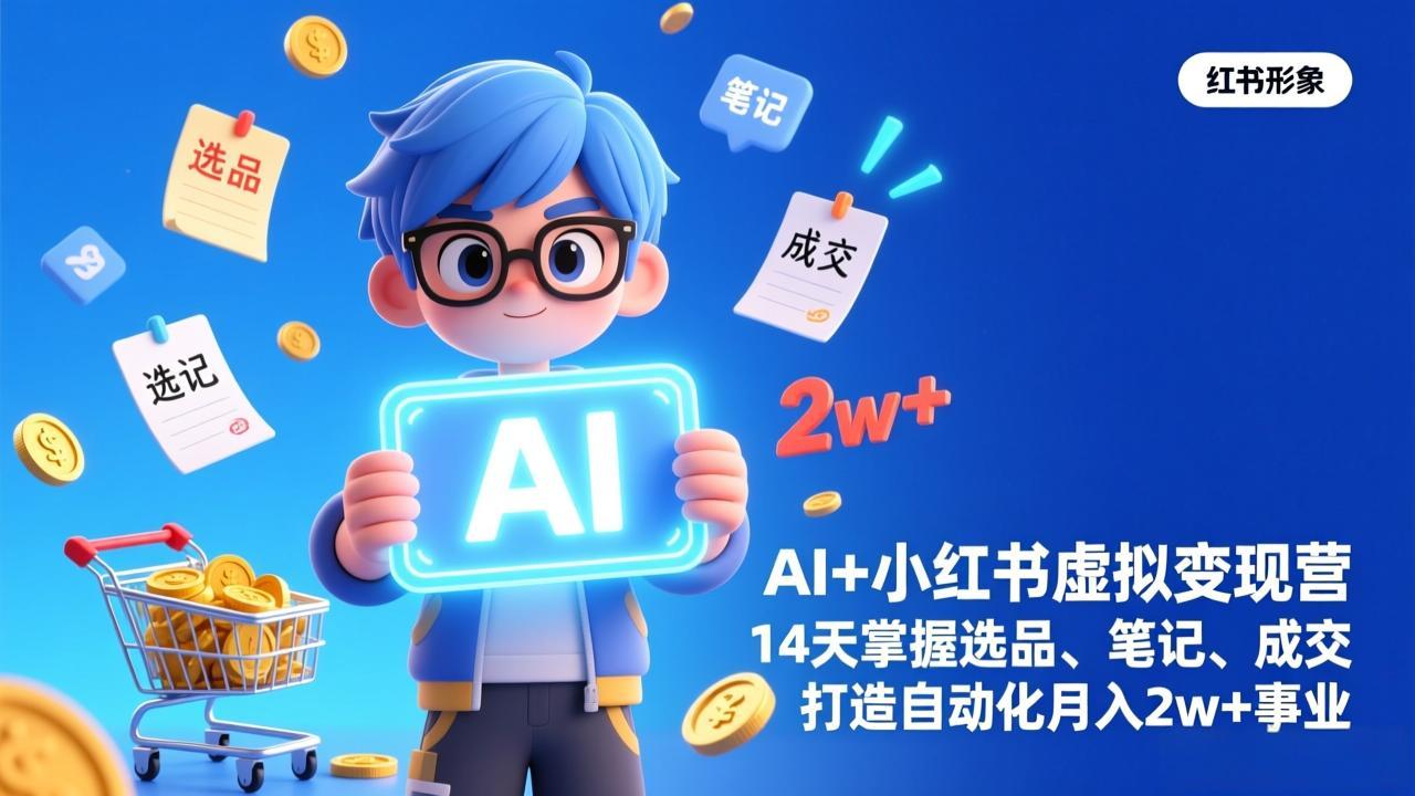 AI+小红书虚拟变现营（完结），14天掌握选品、笔记、成交，打造自动化月入2w+事业