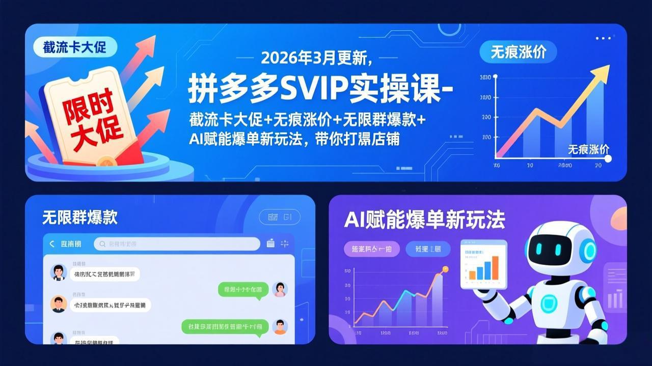 拼多多SVIP实操课-26年3月，截流卡大促+无痕涨价+无限群爆款+AI赋能爆单新玩法，带你打爆店铺
