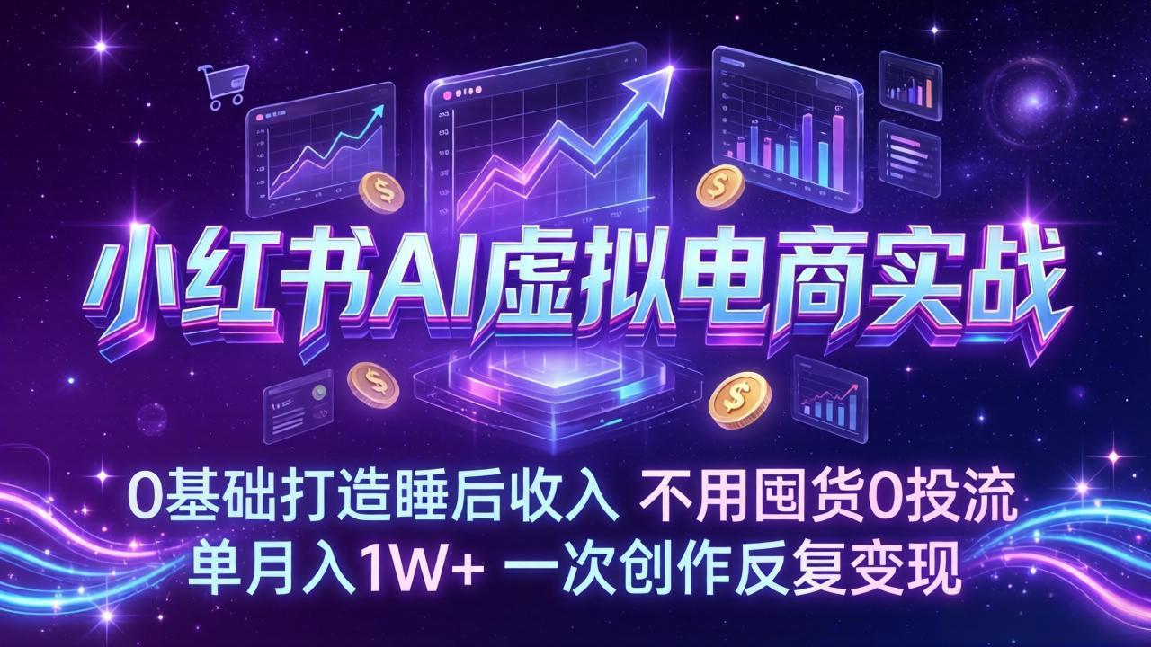 小红书AI虚拟电商实战：0基础打造睡后收入，不用囤货0投流，单月入1W+，一次创作反复变现