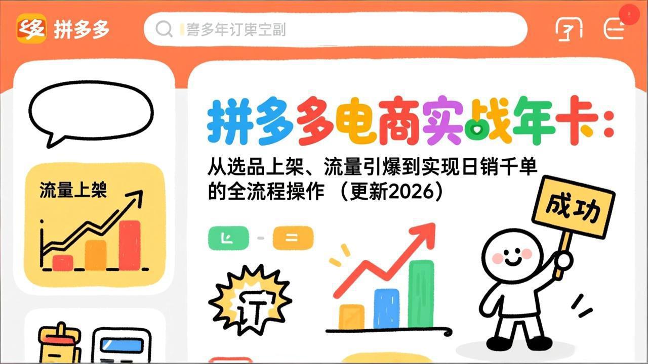 拼多多电商实战年卡：从选品上架、流量引爆到实现日销千单的全流程操作