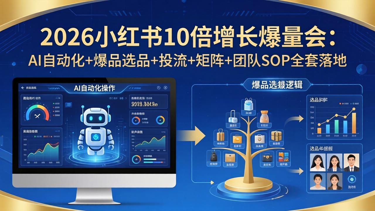 2026小红书10倍增长爆量会-更新：AI自动化+爆品选品+投流+矩阵+团队SOP全套落地