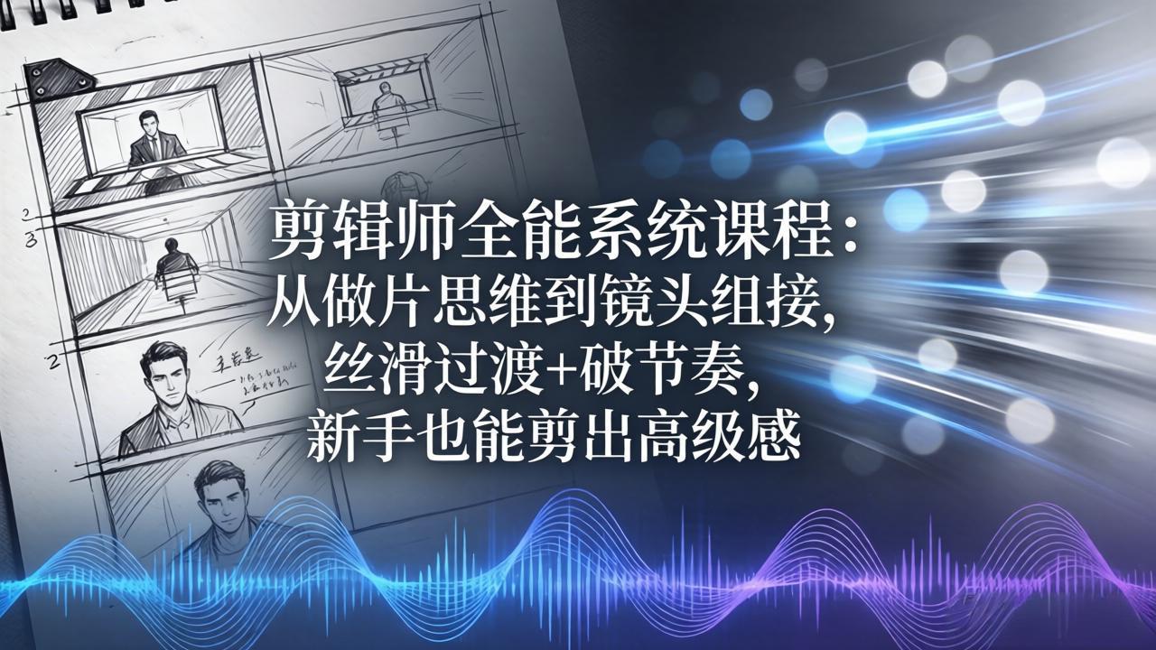 剪辑师全能系统课程:从做片思维到镜头组接,丝滑过渡+破节奏,新手也能剪出高级感