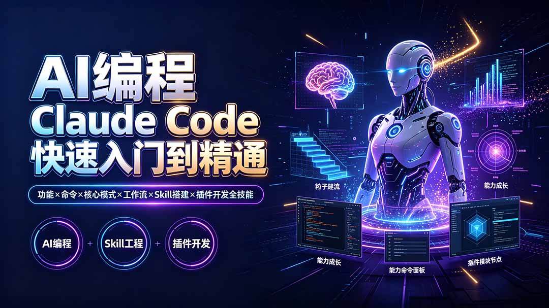 AI编程 Claude Code快速入门到精通：功能×命令×核心模式×工作流×Skill搭建×插件开发全技能