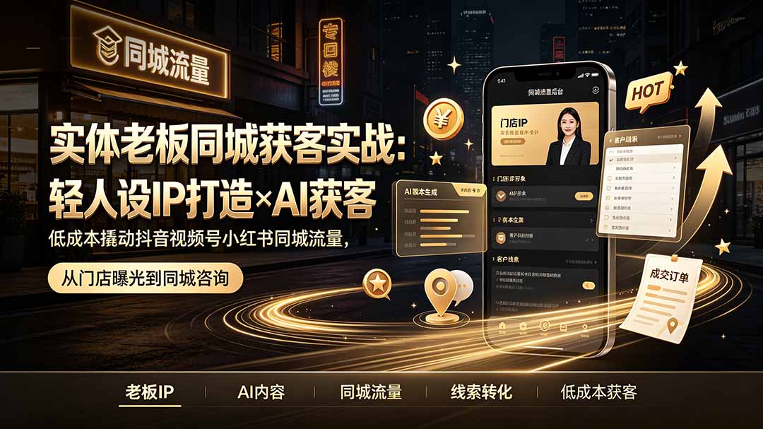 实体老板同城获客实战：轻人设IP打造×AI获客，低成本撬动抖音视频号小红书同城流量