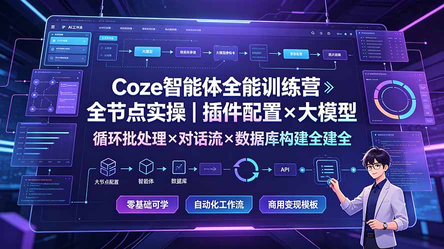Coze智能体全能训练营：全节点实操｜插件配置×大模型×循环批处理×对话流×数据库构建全教学