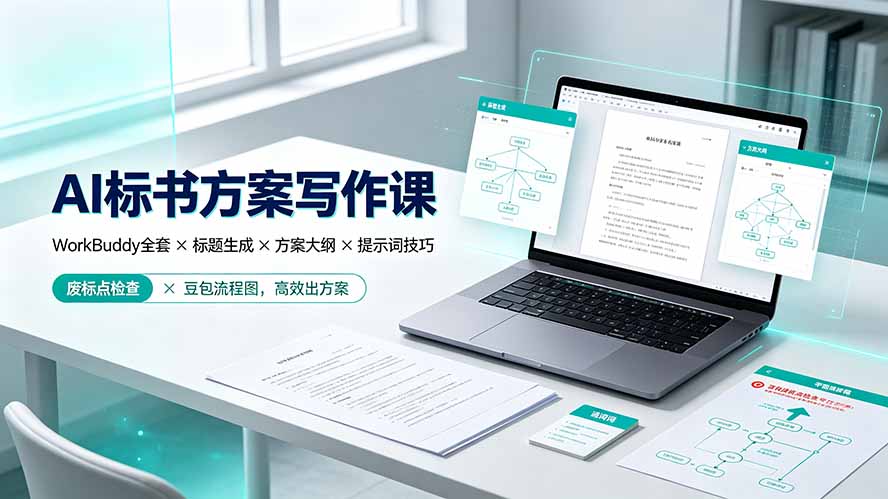 AI标书方案写作课：WorkBuddy全套×标题生成×方案大纲×提示词技巧×废标点检查×豆包流程图，高效出方案