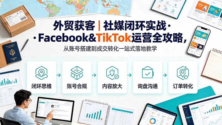 外贸获客｜社媒闭环实战·Facebook&TikTok运营全攻略，从账号搭建到成交转化一站式落地教学