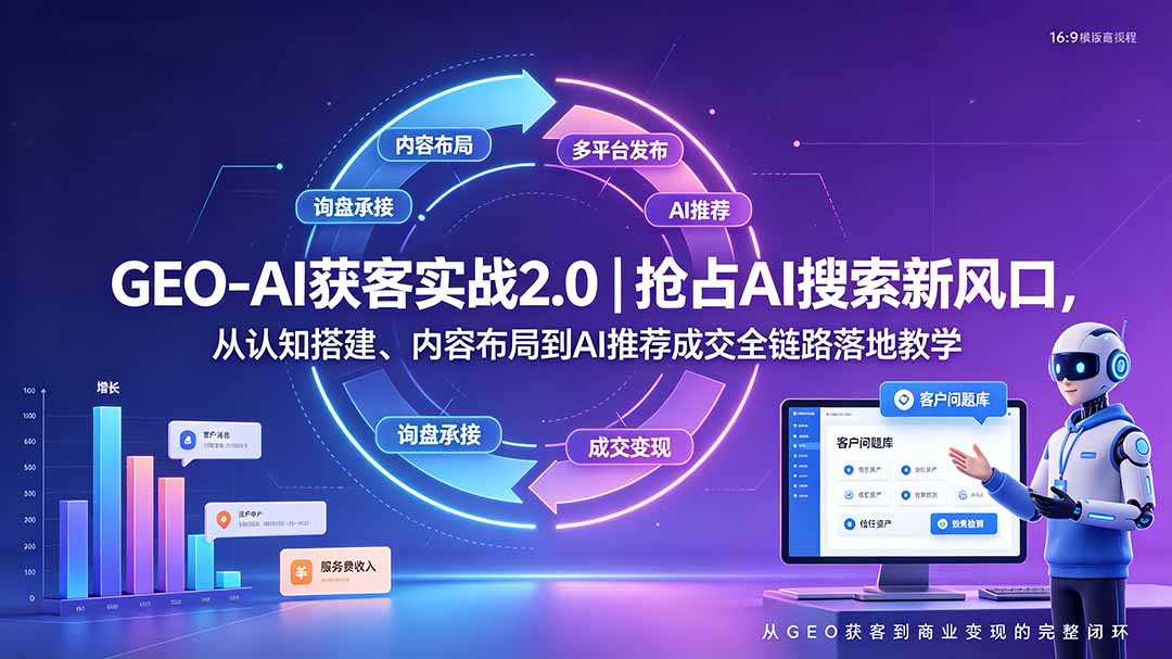 GEO-AI获客实战｜抢占AI搜索新风口，从认知搭建、内容布局到AI推荐成交全链路落地教学