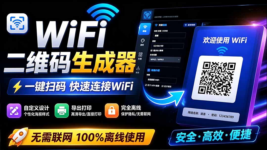 完全离线使用！WiFi二维码生成器，一键扫码快速连接WiFi，支持自定义风格导出 WiFi二维码生成器